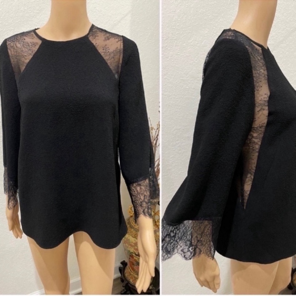 Sandro Black Lace Detail Blouse